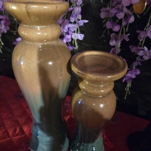 Elegant Brown and Green Ceramic Vases